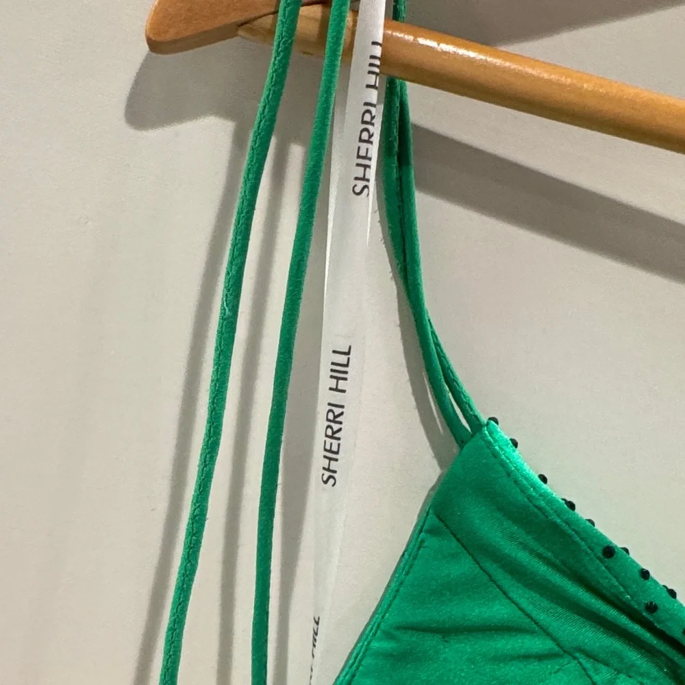 Sherri Hill Green Mini Dress with Spaghetti Straps - Picture 6 of 7